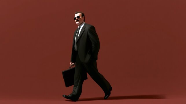 Confident businessman walking with briefcase and sunglasses