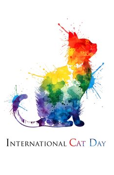 An artistic watercolor silhouette of a cat for international cat day