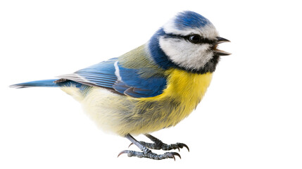 Small blue tit bird with yellow chest and blue wings, isolated on transparent background © Thomas