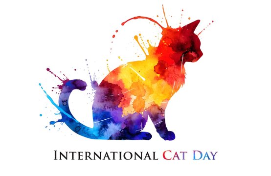 An artistic watercolor silhouette of a cat for international cat day