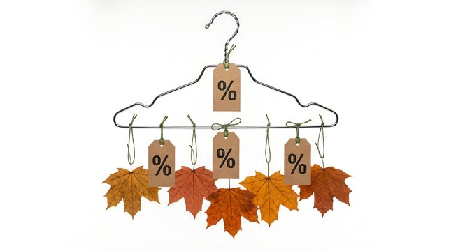 Autumn fall season sale discount clothes hanger with percent tags background discount shopping marketing promotion business seasonal commercial economic commerce advertising background