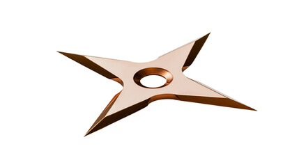 Polished copper shuriken with sharp points and central hole, isolated on transparent background © Thomas