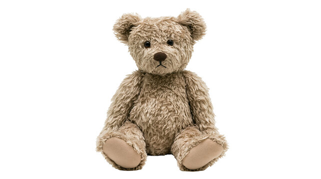 Fluffy brown teddy bear toy, isolated on transparent background