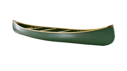 Green canoe with wooden interior, isolated on transparent background © Thomas