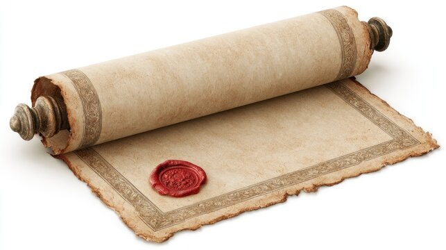 Vintage scroll with wax seal and decorative border