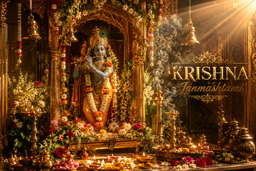 Fototapeta premium Shri Krishna Janmashtami Dahi Handi Gokulashtami Krishnashtami Krushna Jayanti Ashtami Rohini Kanhaiya Janmotsav Nandotsav Celebration Divine Festive Devotion Joy Culture Tradition India