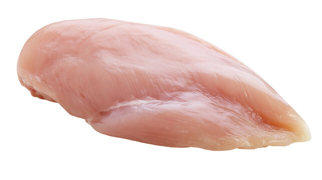 Raw boneless skinless chicken breast fillet, isolated on transparent background