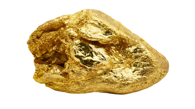 Raw irregular gold nugget with textured surface, isolated on transparent background