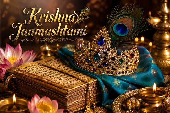Krishna Janmashtami Festival Celebration with Shri Krishna, Gokulashtami, Janmashtami, Krishna Jayanti, Dahi Handi and Devotional Decorations