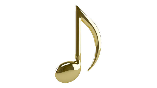 Shiny golden eighth note symbol, isolated on transparent background