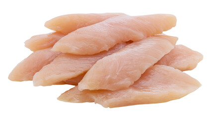 Raw chicken tenderloins piled together, isolated on transparent background © Thomas