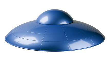 Blue plastic flying saucer toy with dome and grid pattern, isolated on transparent background © Thomas