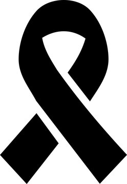 Black awareness ribbon icon representing mourning and social causes with minimalist flat vector graphic design style