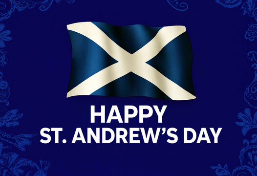 Beautiful scottish flag of saint andrew with happy celebration greeting card design
