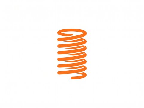 Orange metal coil spring icon, industrial spiral compression hardware, minimalist mechanical suspension element on white background