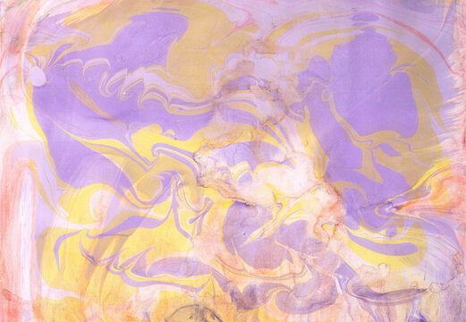 Abstract watercolor background of violet yellow waves