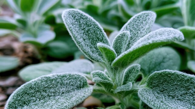 Close up of fuzzy green leaves outdoors