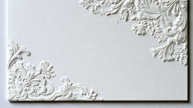 White embossed floral border on textured paper