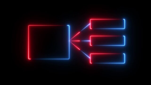 Glowing neon line Business hierarchy organogram chart infographics Neon flowchart, subcategories, workflow, process diagram, data structure, motion graphic of hierarchy organogram chart..