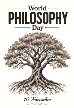 Illustrated tree with roots celebrating world philosophy day on november sixteen artistic design