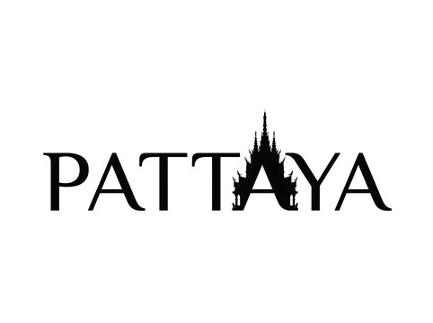 Pattaya typography logo with Thai temple spire silhouette
