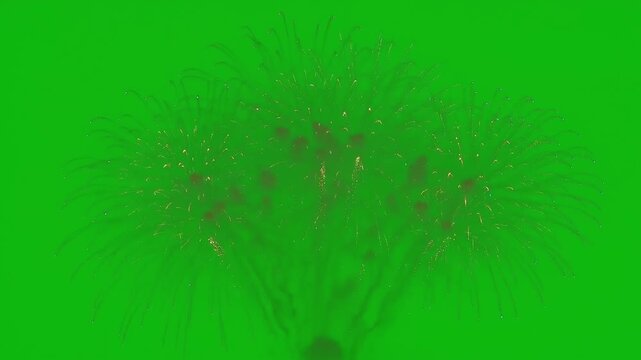 Colorful Fireworks Display on Green Screen Chroma Key Background