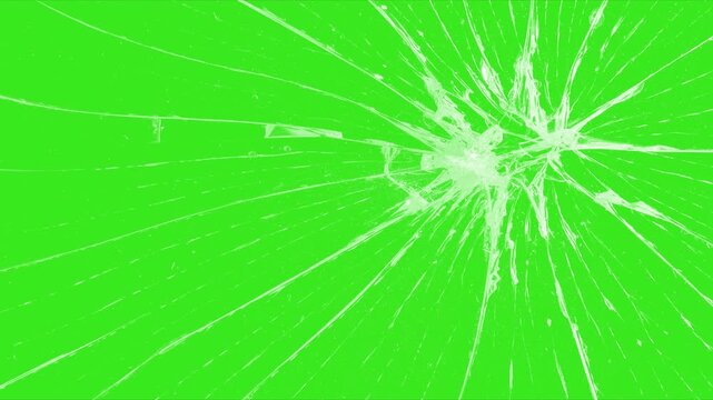 Glass crack effect on green screen. Broken glass shatter explosion slow motion on green screen background. Pack of Cracked and Shattered black glass realistic footage. footage of broken glass.