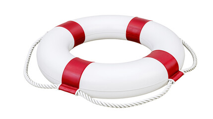 White and red lifebuoy with rope, isolated on transparent background © PNGera