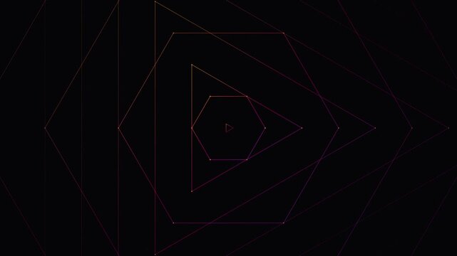 Abstract dark geometric background with glowing purple neon line art tunnel, futuristic sci-fi digital graphic pattern, minimalist cyber tech illustration design