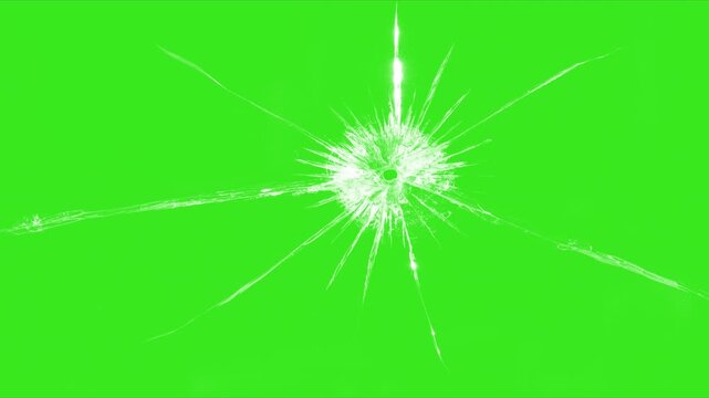 Glass crack effect on green screen. Broken glass shatter explosion slow motion on green screen background. Pack of Cracked and Shattered black glass realistic footage. footage of broken glass.