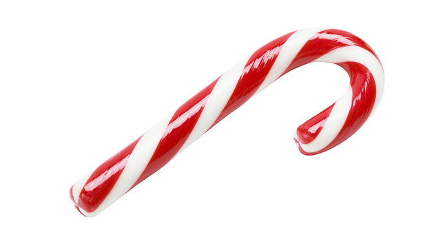 Red and white striped candy cane, isolated on transparent background
