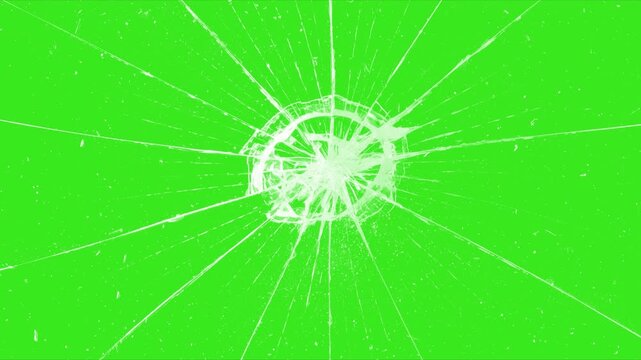Glass crack effect on green screen. Broken glass shatter explosion slow motion on green screen background. Pack of Cracked and Shattered black glass realistic footage. footage of broken glass.