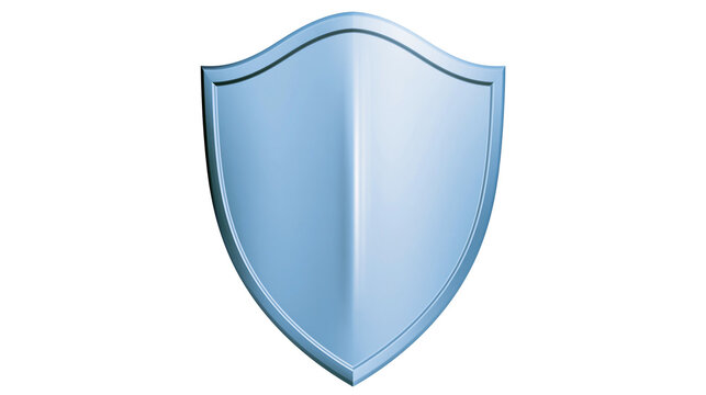 Shiny metallic blue shield emblem, isolated on transparent background