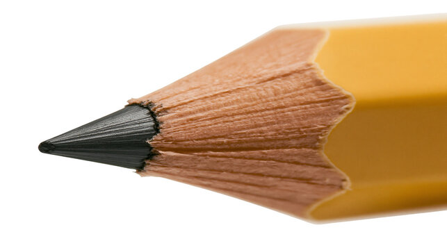 Sharp graphite pencil tip with wooden casing, isolated on transparent background