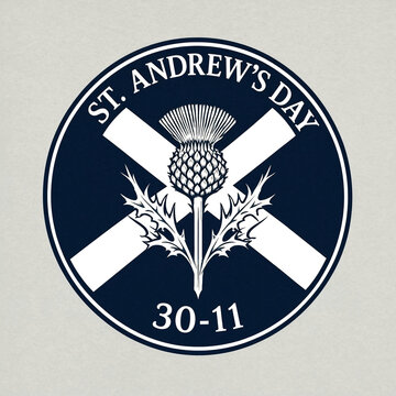 St andrews day logo with thistle and scottish flag design isolated illustration