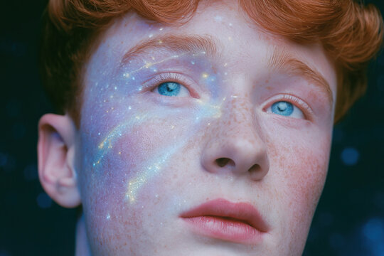 Red-haired child portrait with fantasy light patterns