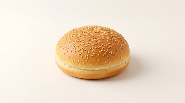 Sesame seed burger bun, fresh golden hamburger bread, isolated bakery roll