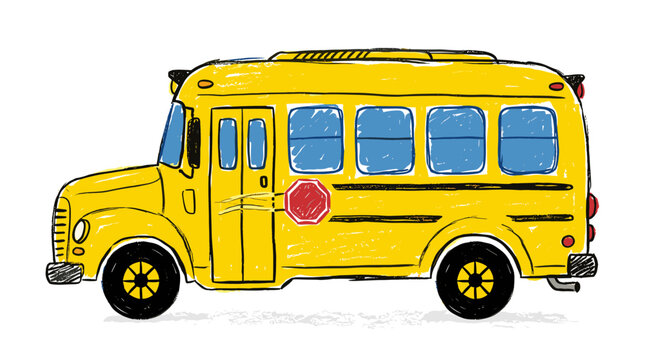 Yellow school bus for student transportation showing stop sign isolated on white backdrop