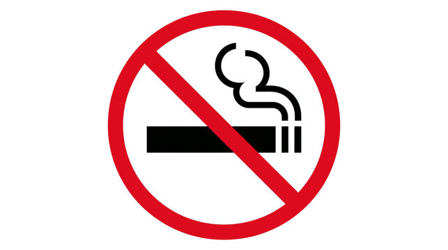 Red prohibition circle with cigarette and smoke symbol, isolated on transparent background