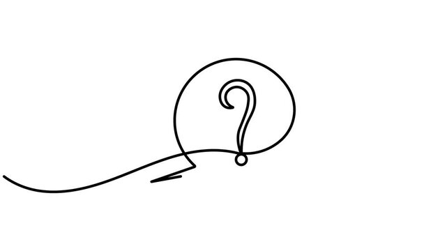 Creative question mark in a speech bubble icon continuous one line drawing moving on white background minimalist why and curiosity symbol animation video
