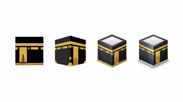 Set of Isometric Icons Representing the Sacred Black Cube Structure for Islamic Religious Designs