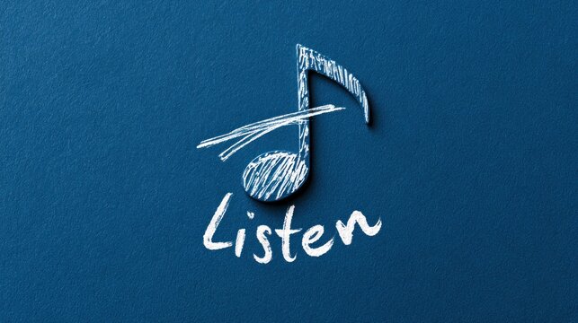 Music note symbol with listen text on blue background