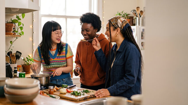 Friends Cooking Together in the Kitchen