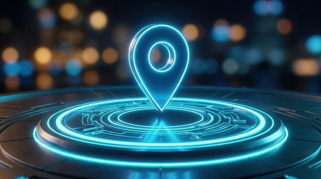 Bright digital platform with a floating glowing milestone marker representing a business goal tracking achievement symbol and copy space