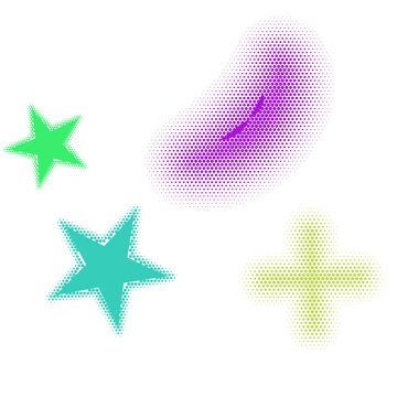 Colorful geometric snowflake and star shapes in vector design isolated on transparent background