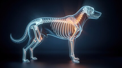 Plakat Digital X-ray illustration showing the detailed skeletal structure of a dog in profile view.