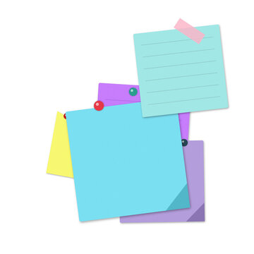 Colorful sticky notes arranged in a casual overlapping design isolated on transparent background