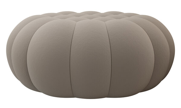 This pouf is cut out and isolated on a clear background. It has a round shape designed for seating or decoration. Ideal for modern rooms in homes or offices