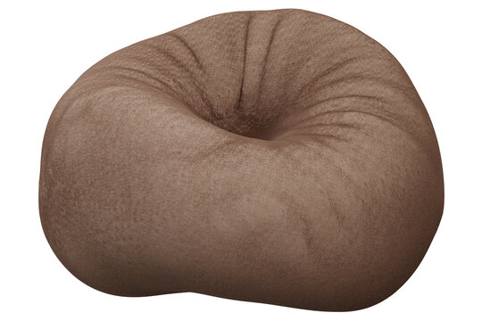 A 3D model of a pouf is shown with clear background. The pouf has a unique shape with folds and a soft texture. It appears to be isolated for display purposes