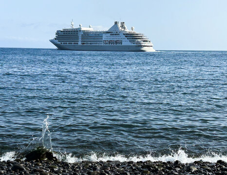 View of white cruise liner. Funchal. Madeira. Portugal.